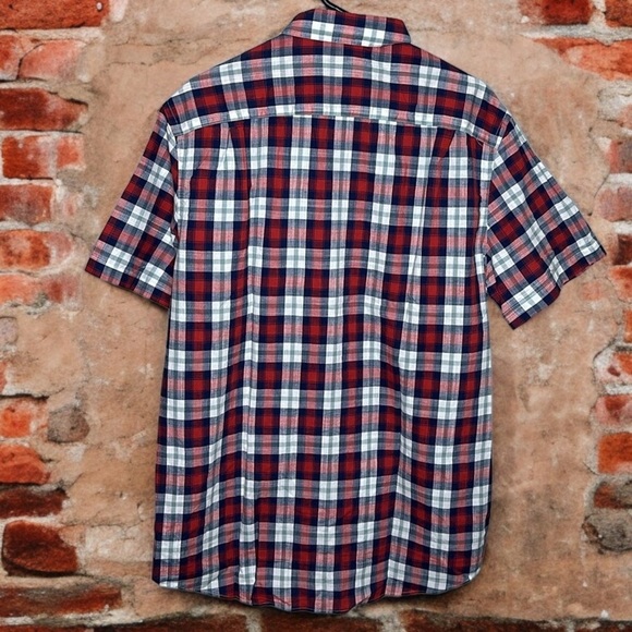 Rye by Hawker Rye Plaid Button Down Short Sleeve Shirt Red Blue NWOT Large tall - Picture 2 of 10
